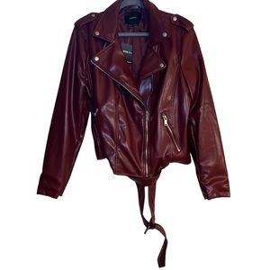 Red moto leather jacket